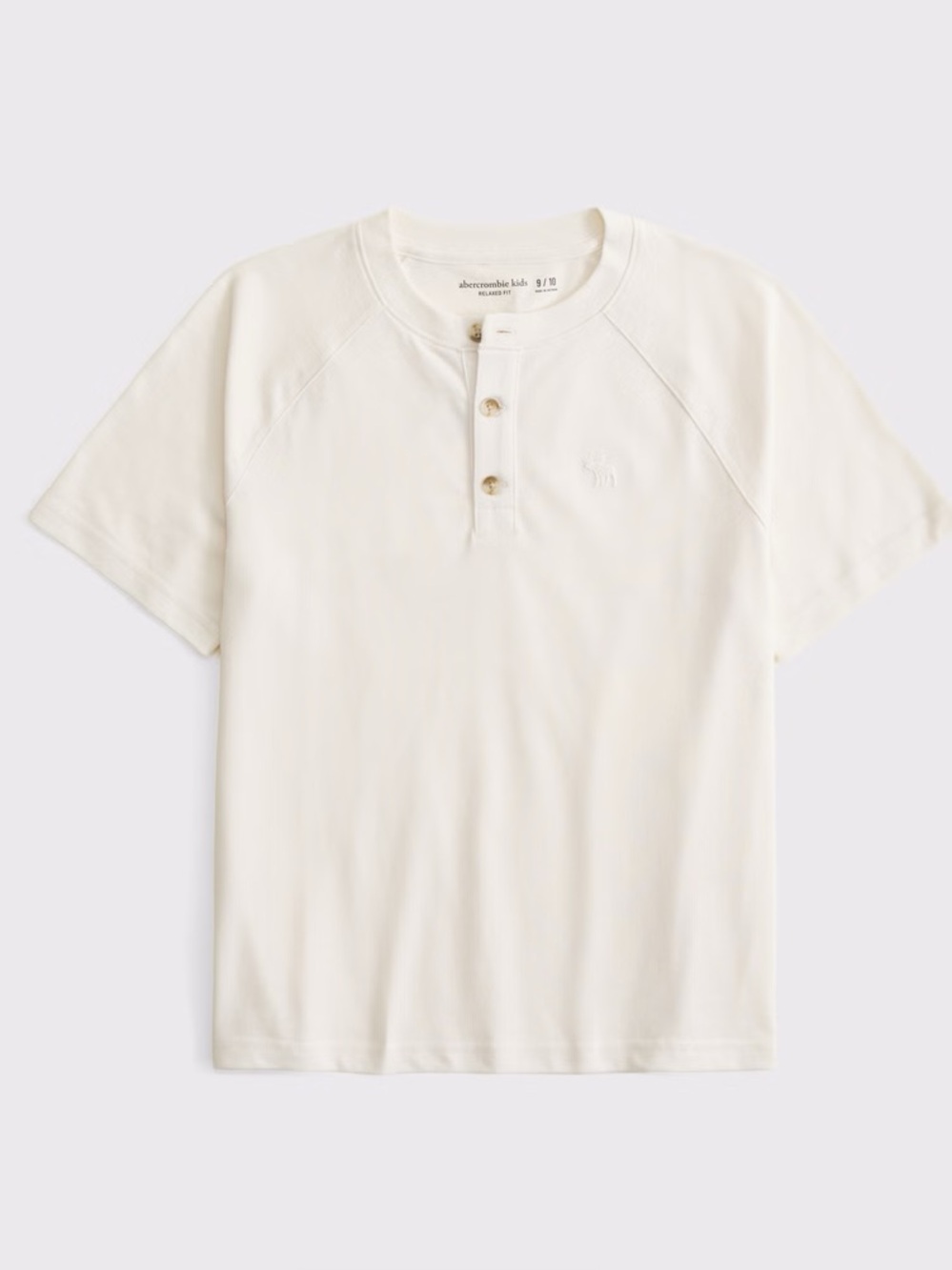 abercrombie kids Cream Short Sleeve Henley Tee with Moose Logo